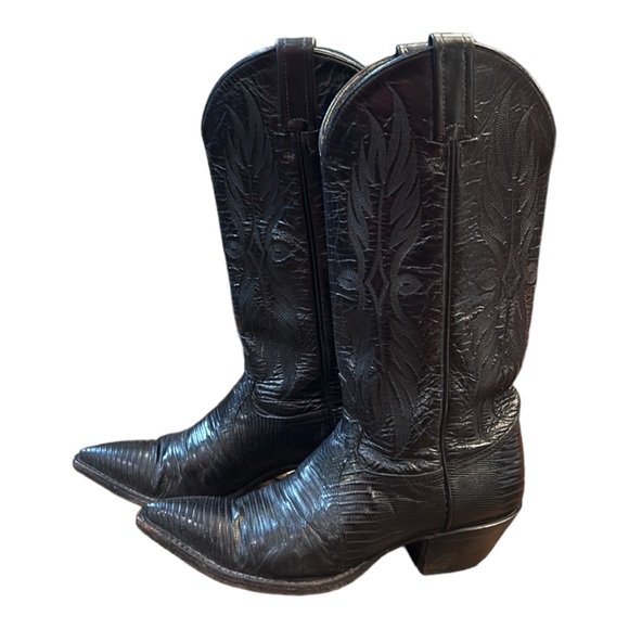 Tony Lama Shoes - TONY LAMA WOMEN 6.5 M BLACK EXOTIC LIZARD LEATHER POINTED TOE WESTERN BOOTS